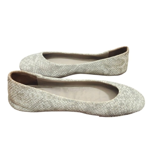 TORY BURCH Travel T Snake Embossed Sparkling Leather Ballet Flats Roccia 9M - Picture 6 of 15